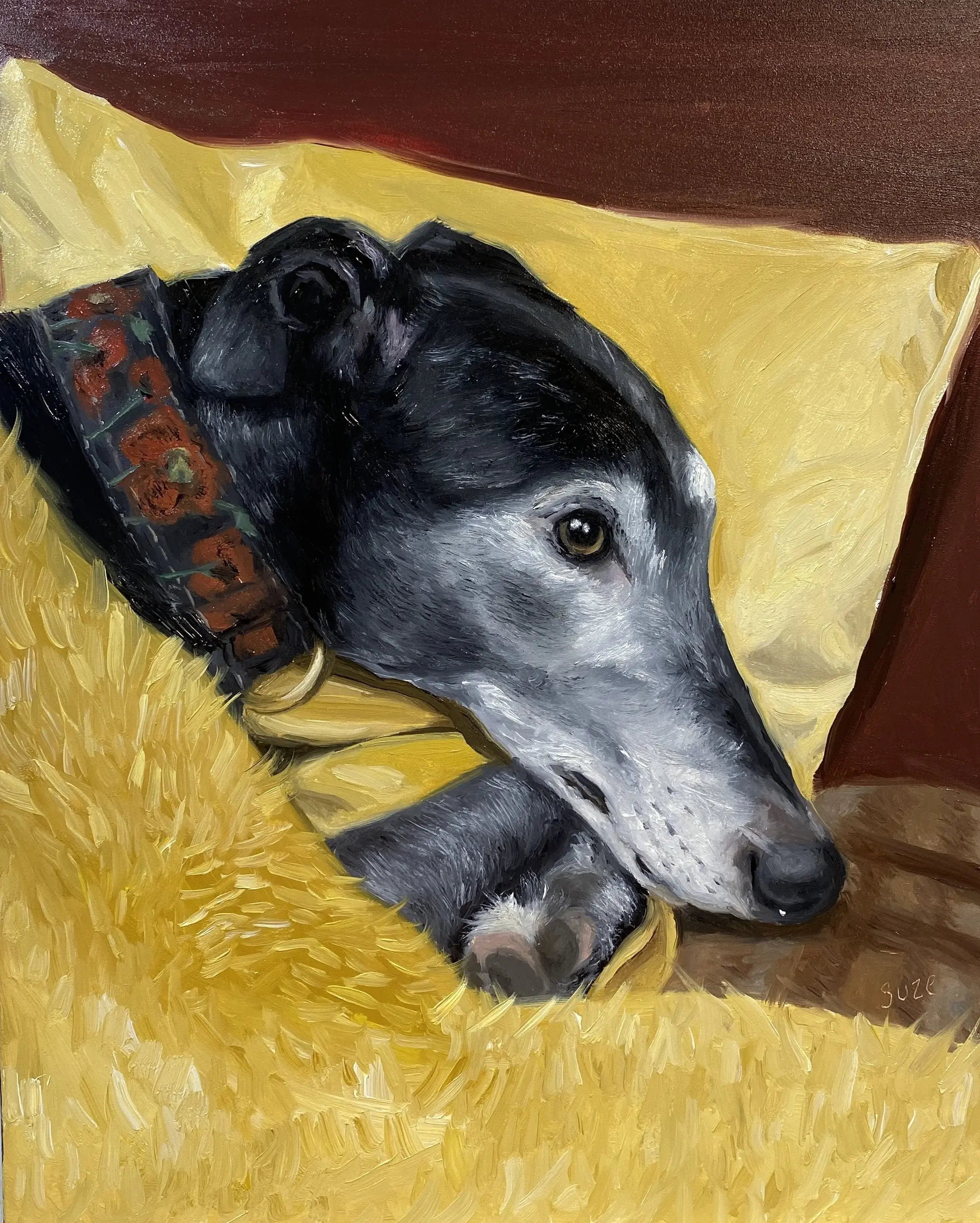 Close up of a Suze Mary portrait brushstroke